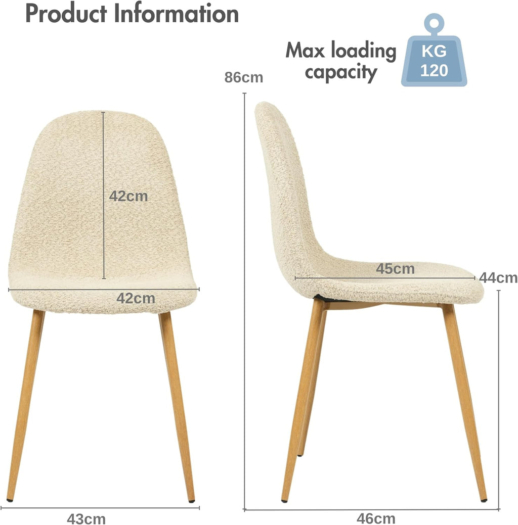 FurnitureR Modern Mid Century Leathaire Upholstered Kitchen Dining Chair, Armless Leisure Accent Chair with Black Metal Legs Space Saving for Dining Kitchen Living Room (Beige Chenille, Set of 4)