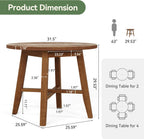 31.5-Inch Round Dining Table for 2-4, Solid Wood Farmhouse Kitchen Table for Living Room, Dining Room, Apartment (Brown)