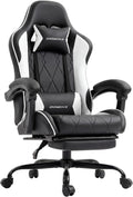 Dowinx Gaming Chair with Footrest, Ergonomic Office Chair, Black White | PU leather over high-density foam with lumbar support; steel frame holds 300 lbs; built for WFH, study, and napping