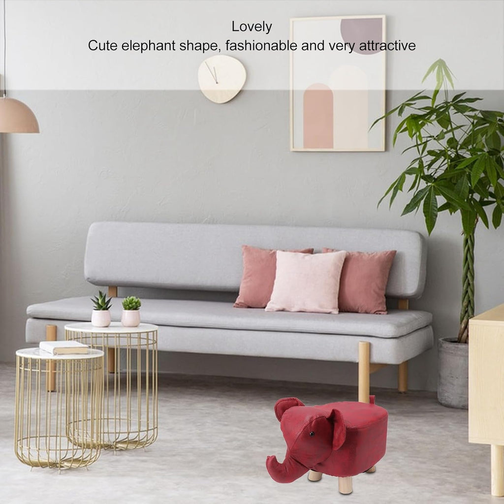 Diydeg Animal Footstool, Cute Elephant Shaped Ottoman Footstool with Soft Padded Cushion and Non Slip Feet, Upholstered Seat for Bedroom, Living Room or Entryway (Red)