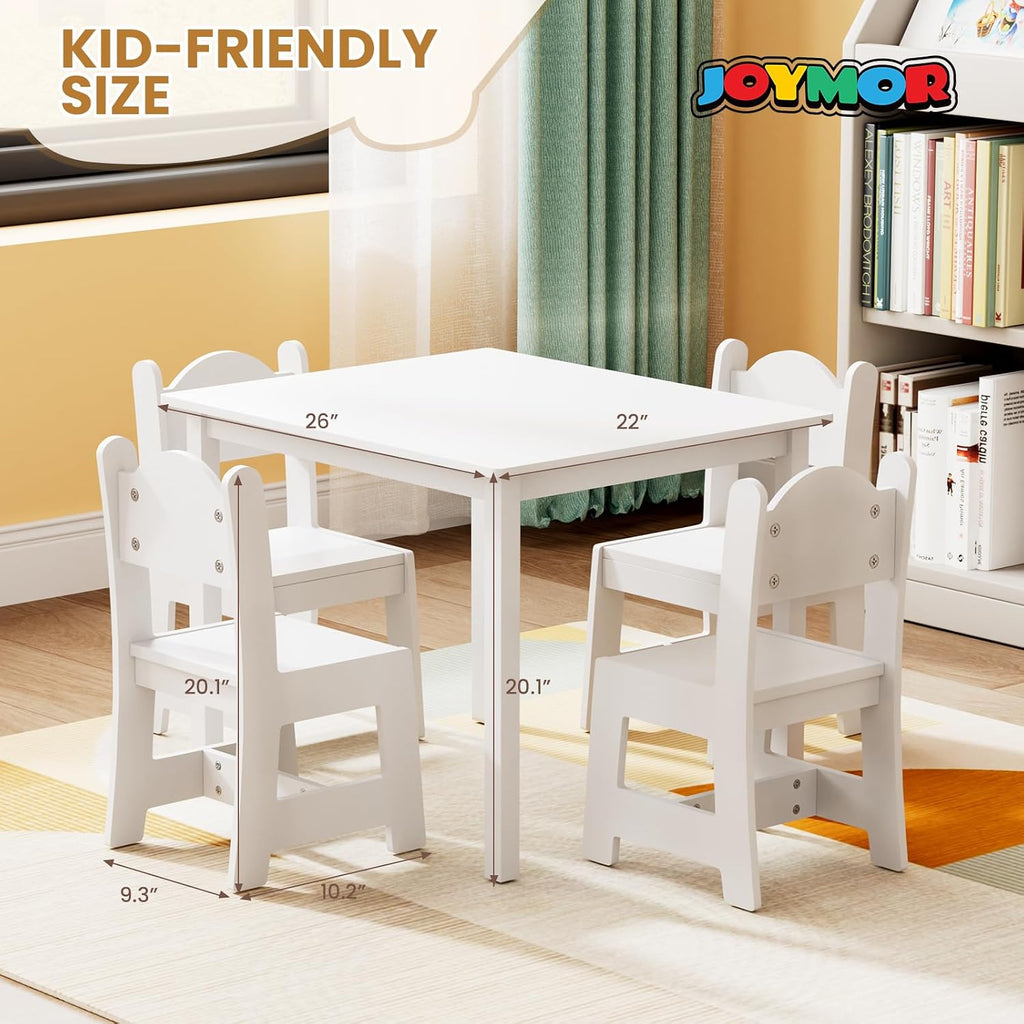 JOYMOR Kids Table and 4 Chairs, Toddler Table and Chair Set for Ages 1-3, Wooden Activity Table with Chairs, Perfect for Arts, Crafts and Nursery Use (White)