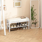 Shoe Storage Bench with Cushion - 2 Tier Shoe Rack for Front Door Entrance, Wood Shoes Rack, Entryway Bench with Shoes Storage for Closet,Hallway,Bedroom&Living Room(White, 31.5" W)
