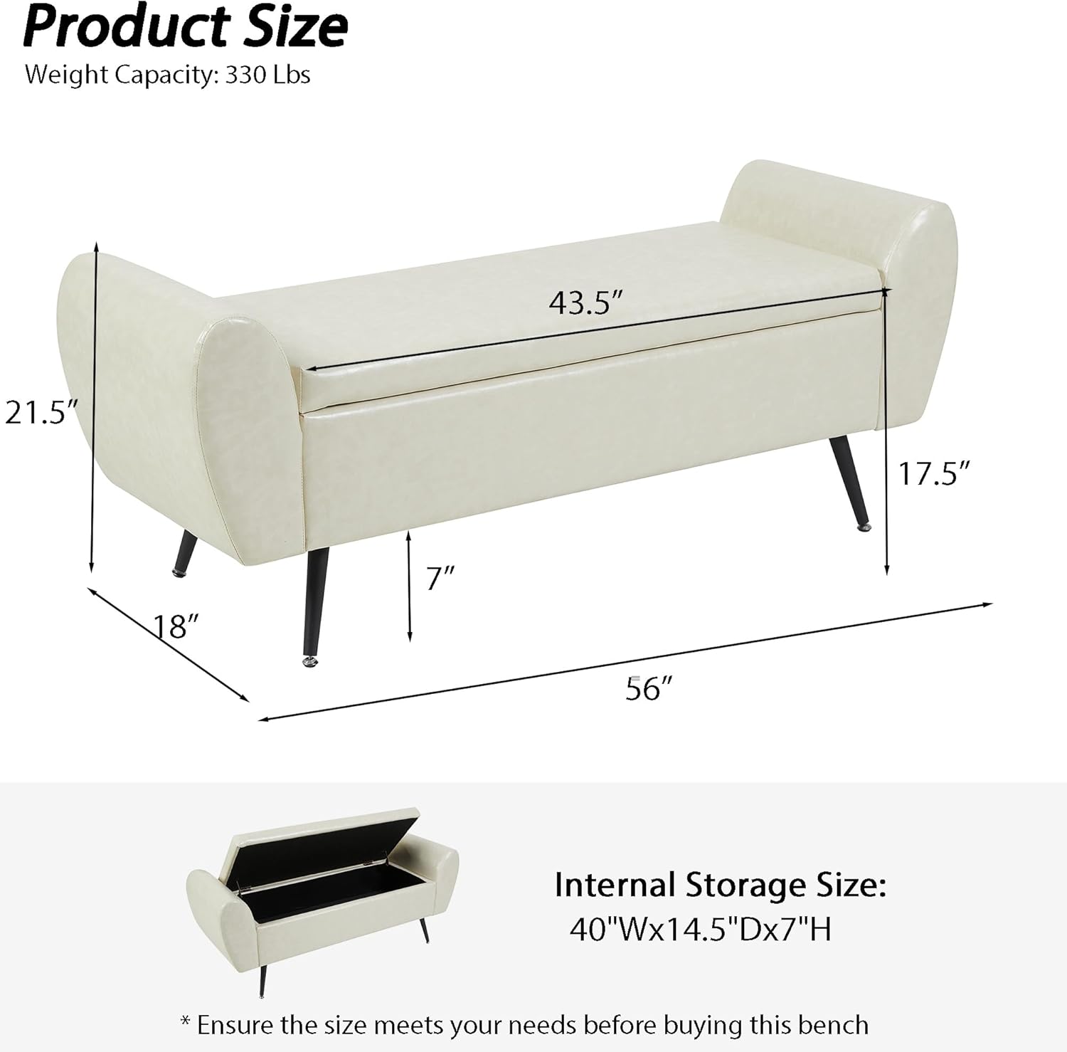 Faux Leather Storage Bench for Bedroom, Extra Long Bench for King Size Bed, Modern Upholstered End of Bed Ottoman Bench with Arms for Entryway Living Room (Faux Leather-Beige)