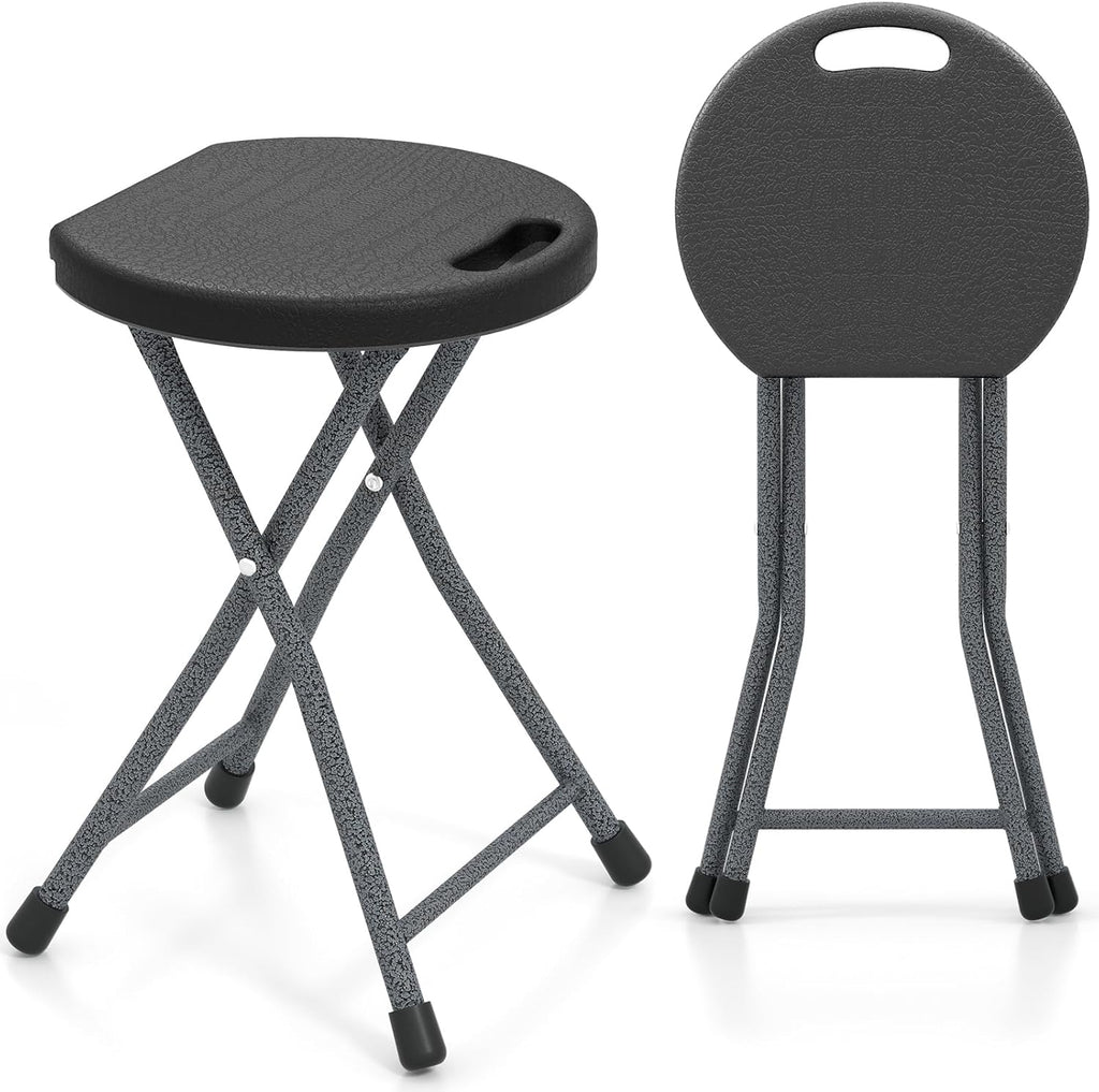 GYMAX Folding Stool, 18in Portable Collapsible Bar Stool with Handle & Steel Frame, 330lbs Sturdy Foldable Lightweight Metal Chair for Outdoor/Indoor Kitchen Home Bar, Assembly Free (Set of 1, 18inch)