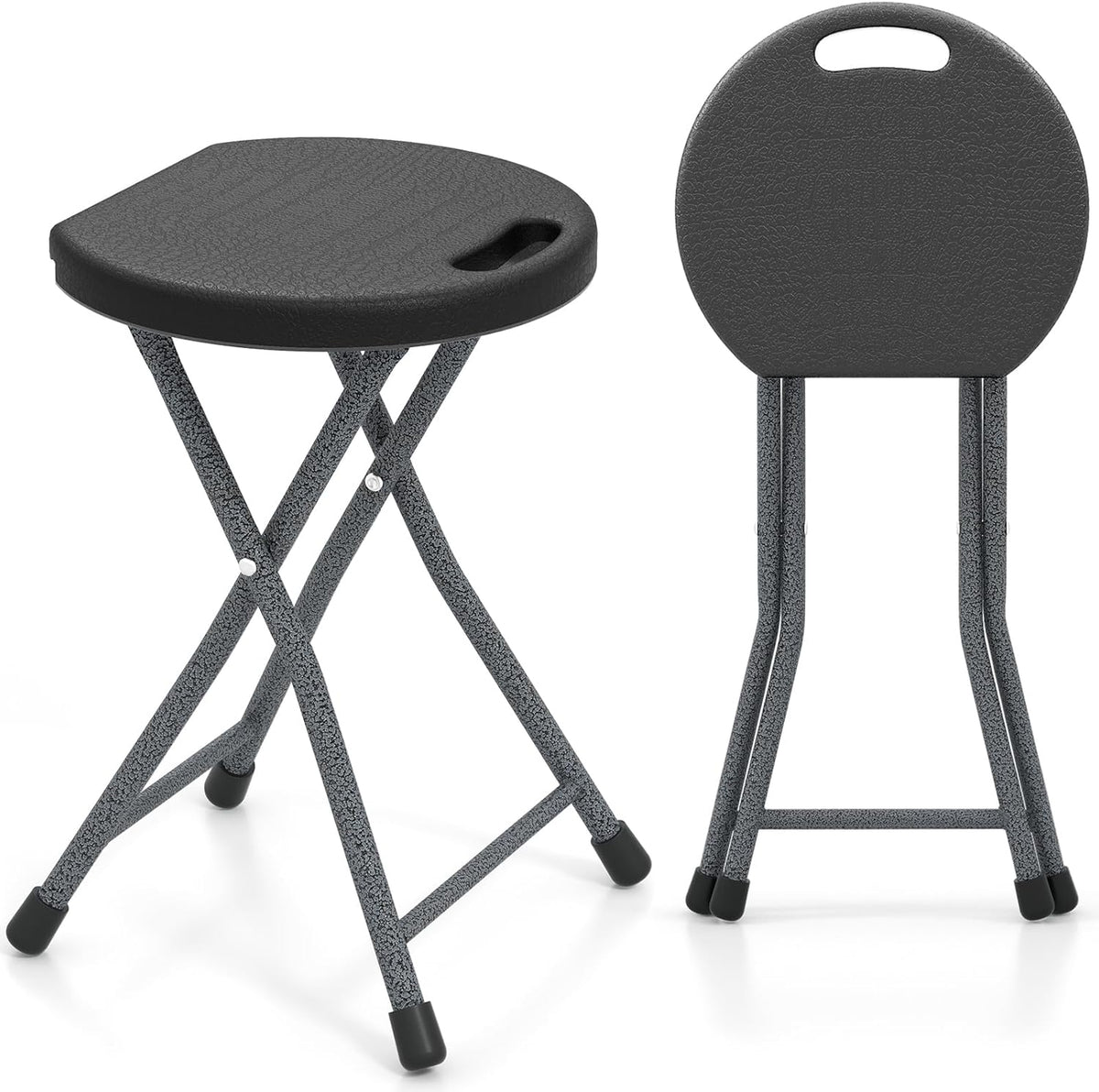 GYMAX Folding Stool, 18in Portable Collapsible Bar Stool with Handle & Steel Frame, 330lbs Sturdy Foldable Lightweight Metal Chair for Outdoor/Indoor Kitchen Home Bar, Assembly Free (Set of 1, 18inch)