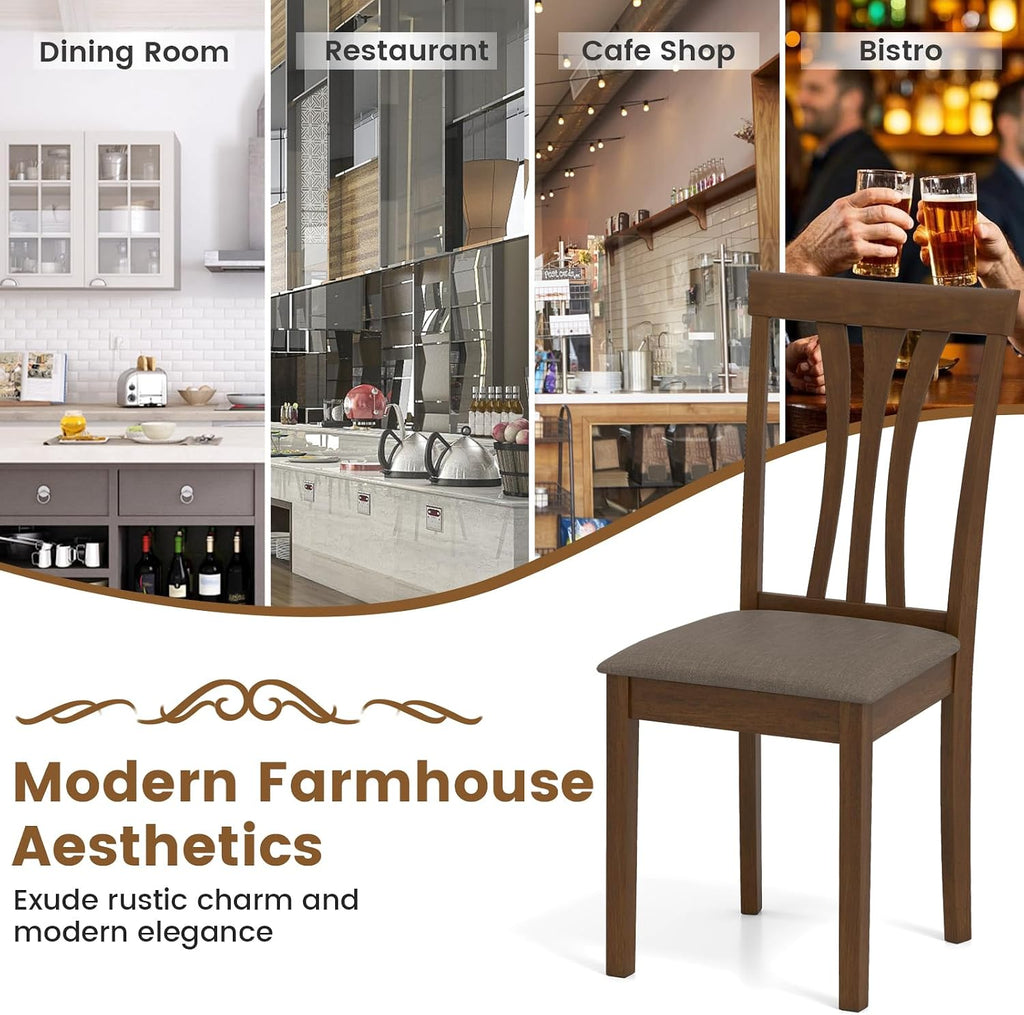 Giantex Wooden Dining Chairs Set of 4, Linen Fabric Upholstered Kitchen Armless Chair w/Rubber Wood Frame, Padded Seat, High Curved Back, Farmhouse Accent Side Chairs for Living Room (Brown+Gray)
