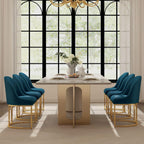 Velvet Dining Chairs Set of 4, Modern Dinning Room Chairs with Golden Metal Frame & Legs, Upholstered Kitchen Chair Armless Accent Side Chairs for Living Room/Kitchen/Dining Room, Teal Blue