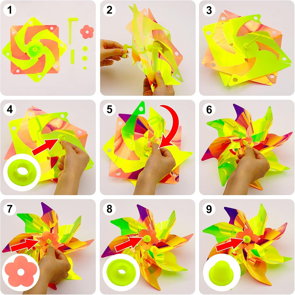 6 Pcs Reflective Pinwheels Wind Spinner for Yard and Garden, Decorative Windmill Toy Pinwheel for Kids, Colorful Garden Wind Spinners Outdoor Party Decorations, Pinwheels to Scare Birds Away