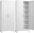SteeLoong 75”Metal Pantry Storage Cabinet with Doors & 5 Adjustable Shelves | Kitchen Pantry Cabinet,White Kitchen Cabinet with 2 Gold Handles,Tall Cabinet for Livingroom,Pantry, Bathroom,Kitchen,Garage