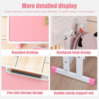 1 Set Kids Desk Chair Set, Height Adjustable Children School Study Table Chair Sets with Storage Drawer, Ergonomic Desk Chairs with Book Stand, Partition Design Pink 70 cm