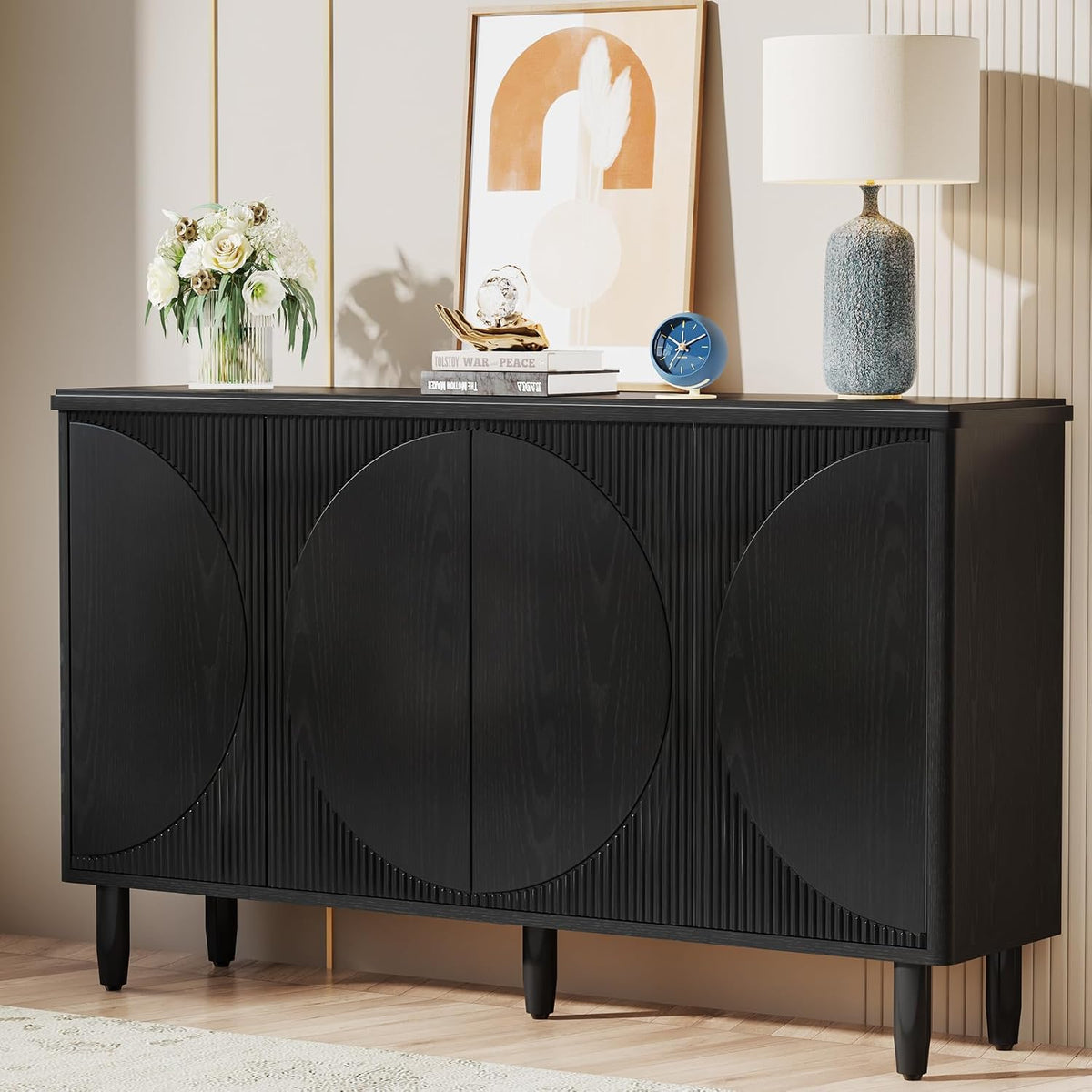 Tribesigns Buffet Cabinet Sideboard with Storage, Modern Storage Cabinet Sideboard Buffet Table with Doors for Living Room Kitchen Dining Room (Black)