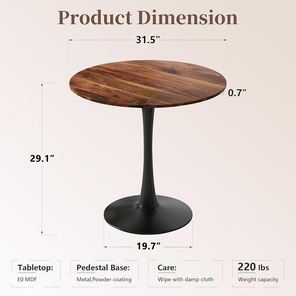 31.5 Inch Round Dining Table,Mid-Century Tulip Table with Metal Pedestal Base,Modern Leisure Table for Small Space Kitchen Dining Room,Easy Assembly,Walnut and Black