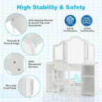 HONEY JOY Kids Vanity, Little Girls Vanity Set with Mirror and Stool, Storage Shelves, Wooden Princess Makeup Dressing Table, Toddler Vanity, Pretend Play Kids Vanity Table and Chair Set (White)
