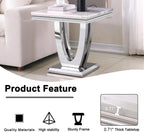 Henf 23in Square End Table Faux Marble End Table w/U Shape Steel Base,Luxury Sofa Side Table Tea Table for Living Room Office, Nightstand Bedside Table for Bedroom, White and Silver End Side Table