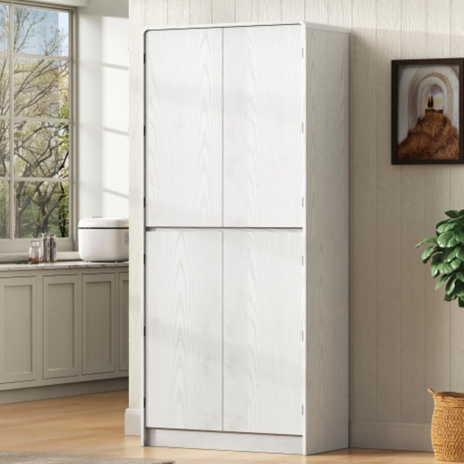 72" Kitchen Pantry Storage Cabinet with Doors and Shelves, Wood Farmhouse Pantry Storage with Barn Doors for Kitchen, Dining Room, Living Room