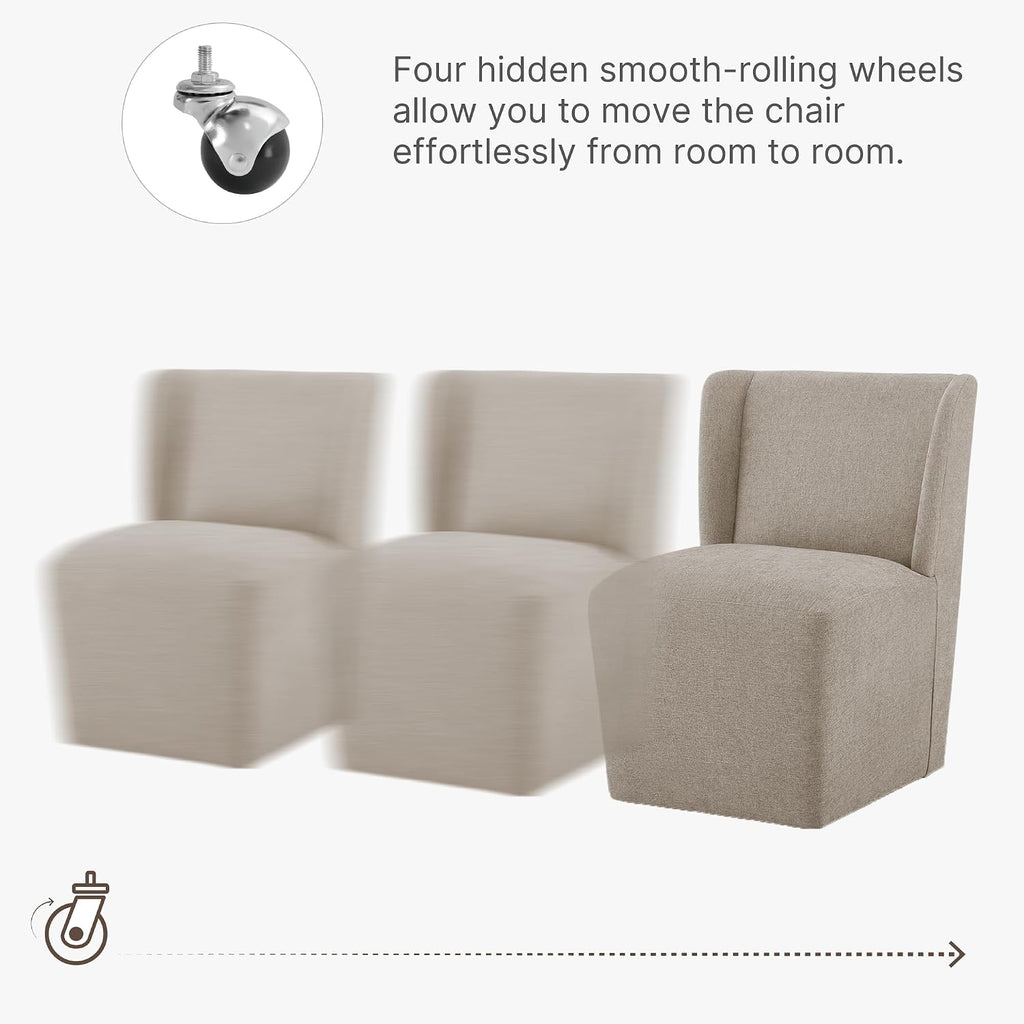 KISLOT Dining Chairs with Casters Require Assembly Upholstered Wingback Single Sofa Armless Deskchair for Bedroom Waiting Room Kitchen Diningroom