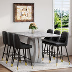 63'' Marble Dining Table Set for 6,Modern Counter Height Dining Table Set,Grey High Top Table with Leather Bar Stools,Bar Height Table Set Ideal for Dining,Pub,Kitchen
