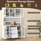 LOKO 73'' Kitchen Pantry Storage Cabinet, Freestanding Buffet Cabinet with LED Lights & Power Outlets, Kitchen Hutch with Microwave Stand, Adjustable Shelves, Doors and Drawers, for Dining Room, White