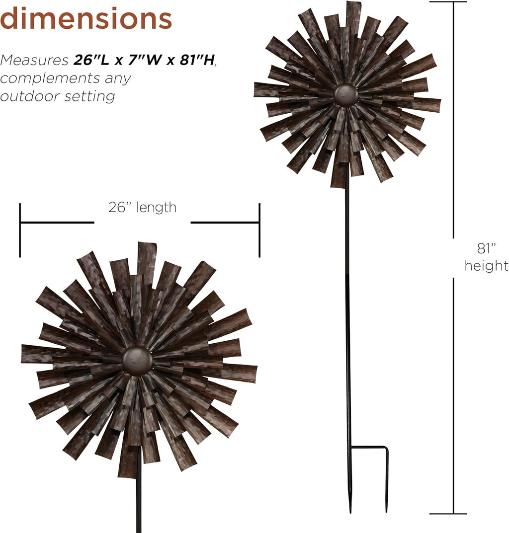 Alpine Corporation 81" Tall Outdoor Kinetic Flower Wind Spinner Stake Yard Decoration, Bronze