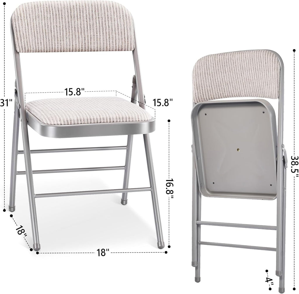 4 Pack Folding Chairs with PU Padded Cushion and Back, Commercial Grade Metal Chairs with Comfortable PU Leather Cushion for Home and Office, for Indoor and Outdoor Events (4, White-Fabric)
