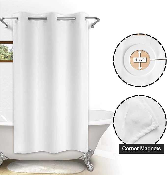 River Dream No Hook Stall Fabric Shower Curtain 48" Wide - Soft Microfiber Shower Stall Curtain Hotel Grade, Waterproof & Machine Washable, White, 48x74
