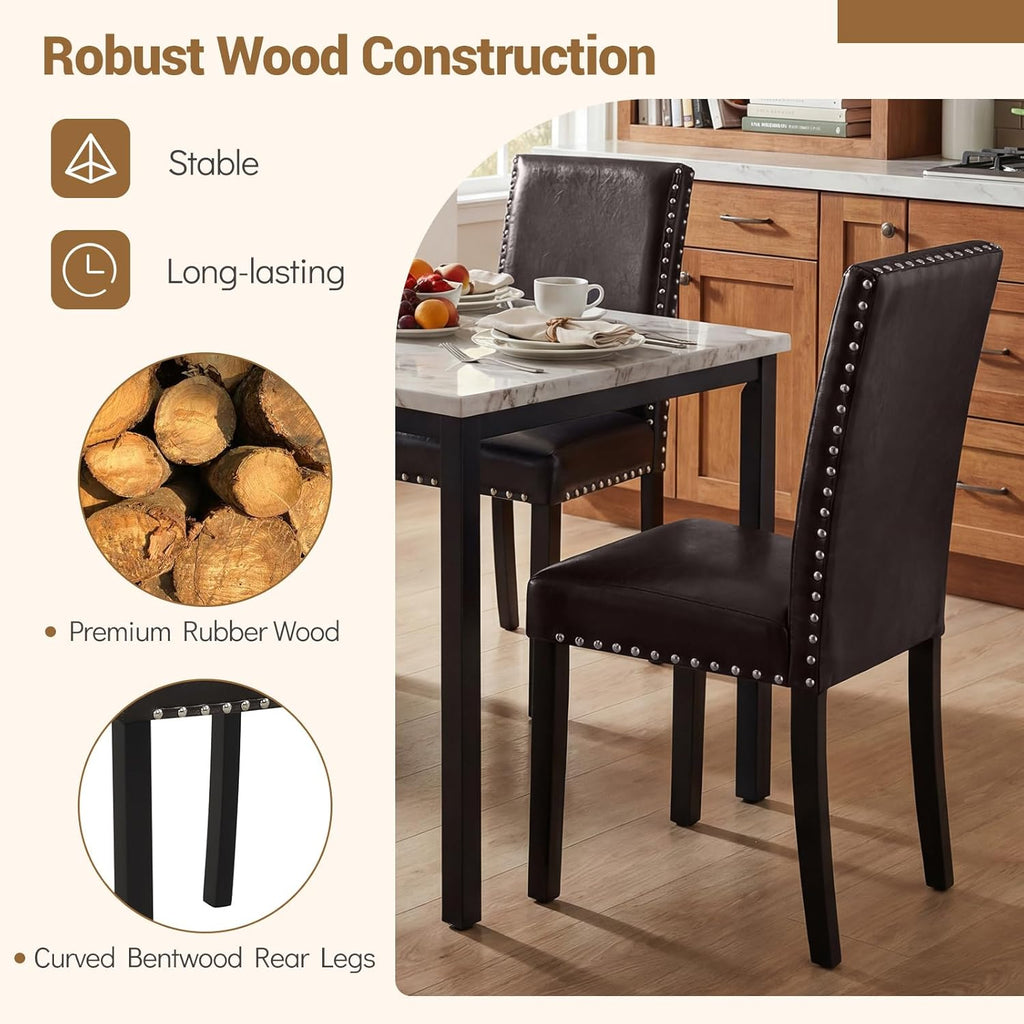 GOFLAME Upholstered Dining Chairs Set of 2, Faux Leather Parsons Chairs with Rubber Wood Legs, Padded Seat and Nailhead Trim, Modern Kitchen Chairs for Living Room, Dining Room, Restaurant, Brown
