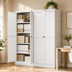 Metal Pantry Cabinet, Kitchen Pantry Storage Cabinets | with Doors and 4 Shelves, White Kitchen Pantry Cabinet for Home Office Living Room