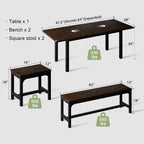 Feonase 5-Piece Dining Table Set for 4-8 People, 63" Extendable Kitchen Table Set with 2 Benches and 2 Square Stools, Dining Room Table with MDF Wood Board, Easy Clean, Dark Brown