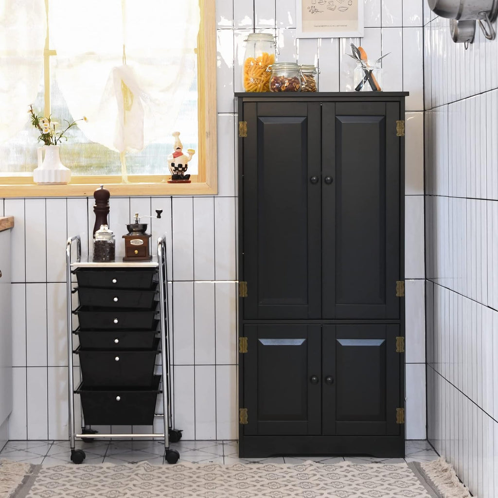 LOKO Kitchen Pantry Storage Cabinet, Modern Kitchen Cupboard with Adjustable Shelves and Anti-toppling Device, Multifunctional Floor Cabinet, 24 x 13 x 48.5 inches (Black)