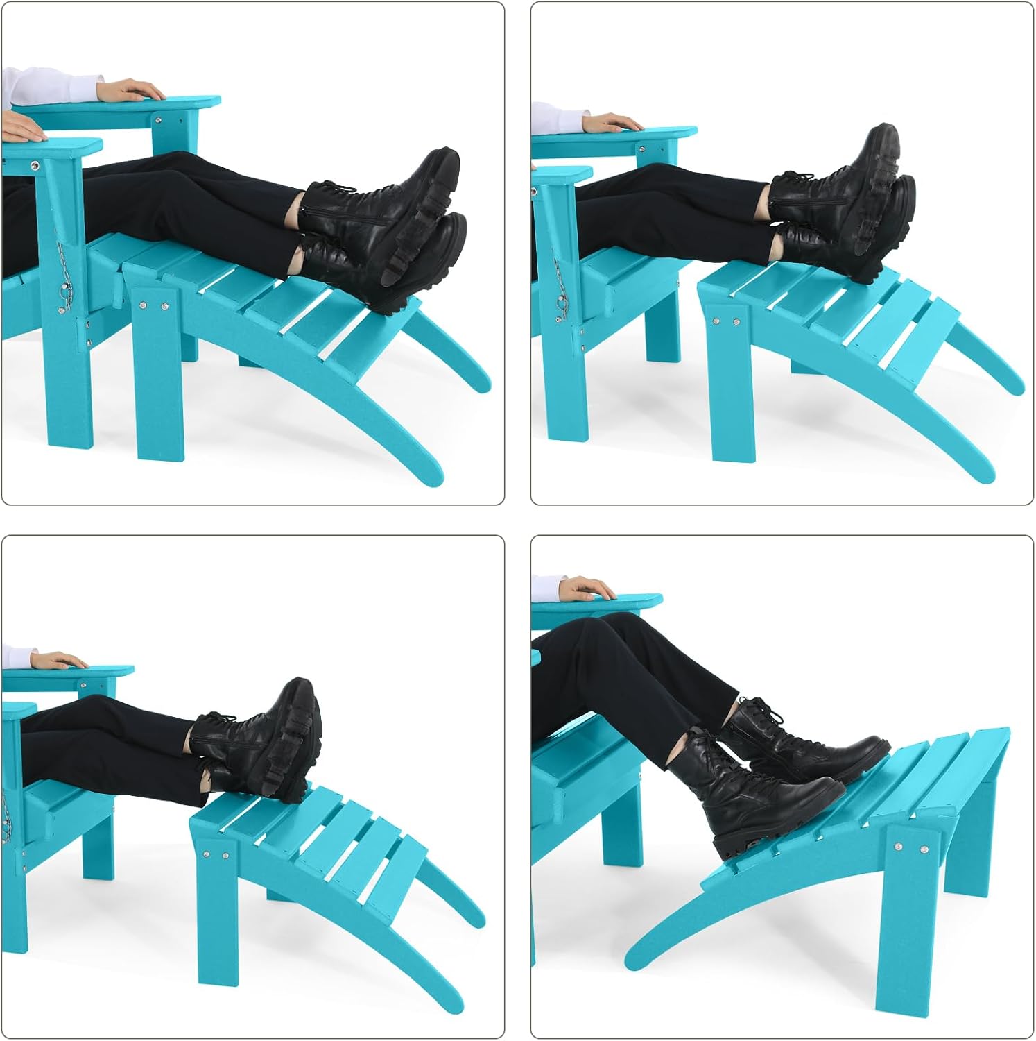 Adirondack Ottoman Set of 2, HDPE All Weather Patio Ottomans, Outdoor Footrest Adirondack Footrest Outdoor Patio Footstool for Porch, Pool, Lawn & Backyard, Turquoise