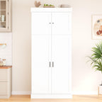 77 Inch Kitchen Pantry Cabinet with Wine Racks, White | White MDF, kitchen or dining room, adjustable shelves, wine racks, power outlet, door shelves, 35 in W, 77 in H