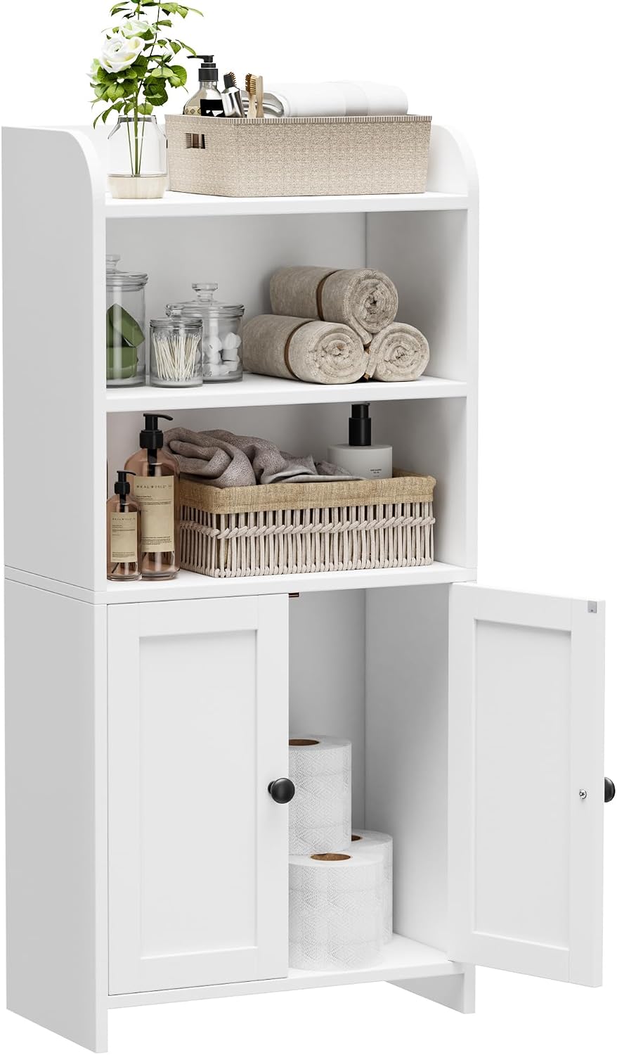 Homhedy Small Bathroom Storage Cabinet, Toilet Paper Storage Cabinet | Bathroom Floor Cabinet with Doors and Shelves, Bathroom Organizers for Small Spaces, 7.9" D x 14.6" W x 31" H, White