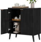 Homleke Buffet Cabinet with Storage, Modern Fluted Accent Sideboard with Doors & Adjustable Shelf, Buffet Table Entryway Cabinets for Living Room, Kitchen, Dining Room, Hallway, Black