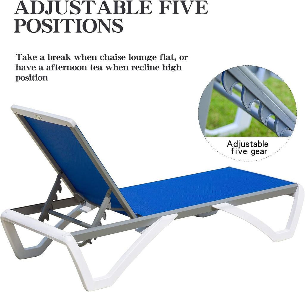 Domi Chaise Lounge Outdoor, Patio Lounge Chair with Aluminum Frame, All Weather Pool Lounge Chair for Deck Lawn Backyard, Blue, Set of 2