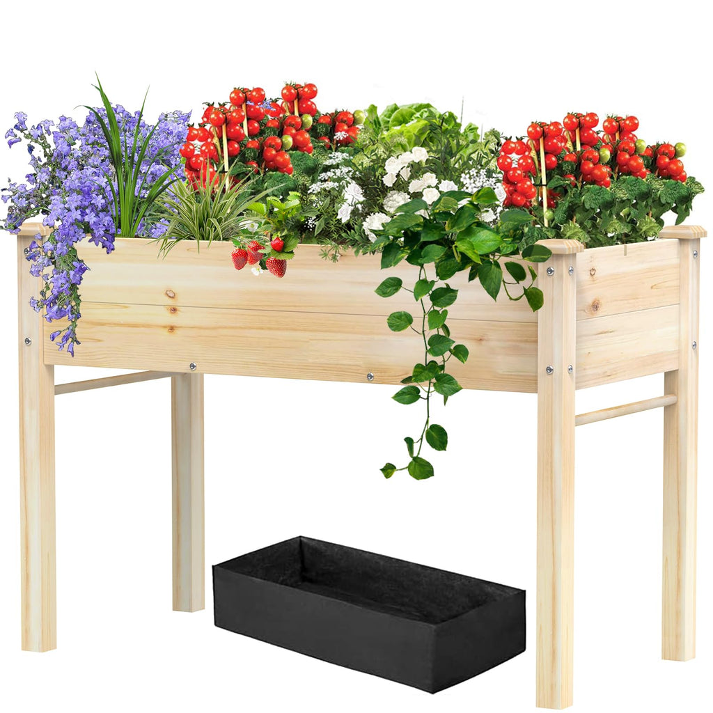 Elevated Wooden Raised Garden Bed with Legs, Reinforced Large Planter Box