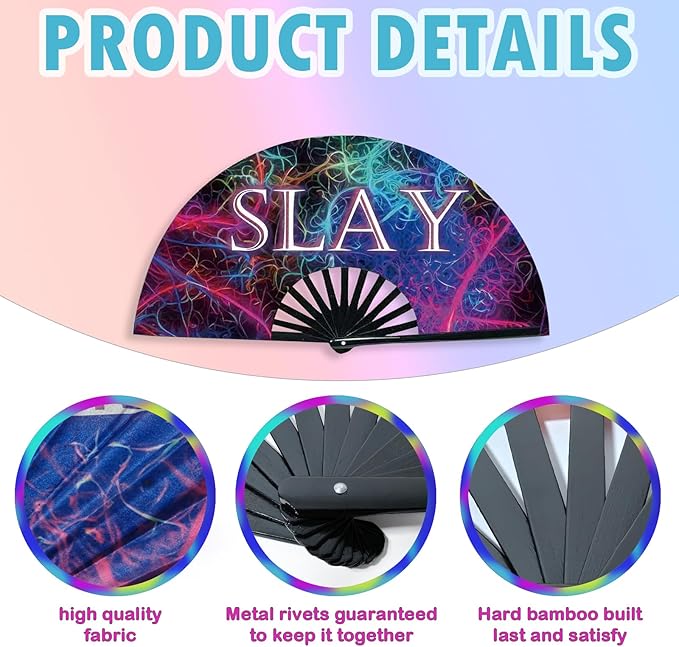 Boots on The Ground Fan, Large Folding Hand Fan for Women and Men, Popping Fans for Line Dancing for Raves, EDM, Dance Party, and Home Decoration