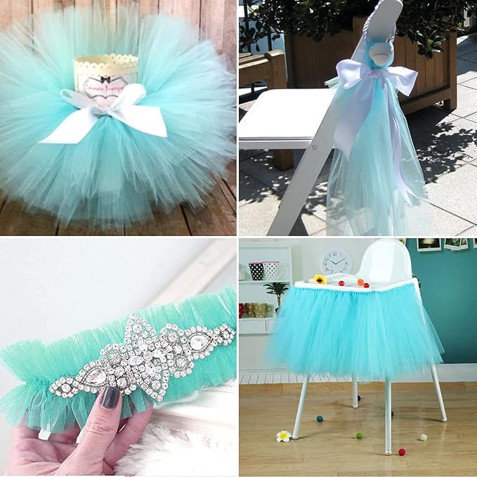 Aqua Blue Tulle Fabric Rolls 6 Inch by 100 Yards (300 feet) Fabric Spool Tulle Ribbon for DIY Tutu Bow Baby Shower Birthday Party Wedding Decorations Christmas Craft Supplies
