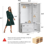 ANCTOR 3-Door Armoire Wardrobe Closet with 2 Drawers and Shelves, White