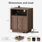 FORTUNETEC 17.7" Nightstand with Charging Station, Arched Design, Walnut
