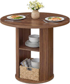 MAHANCRIS 31.5" Round Dining Table with Storage Shelf for 2-3, Circle Kitchen Dinner Table with Thick Tabletop, for Small Spaces, Circle Nook Table for Kitchen & Dining Room, Walnut DTWA8501