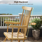 GIANTEX Outdoor Wood Rocking Chair, Patio Rocking Chair, Natural | Solid Rubber Wood Frame, Slat Back, Outdoor & Indoor Rocker Front Porch Rocker for Garden, Poolside, Balcony, Backyard, Lawn
