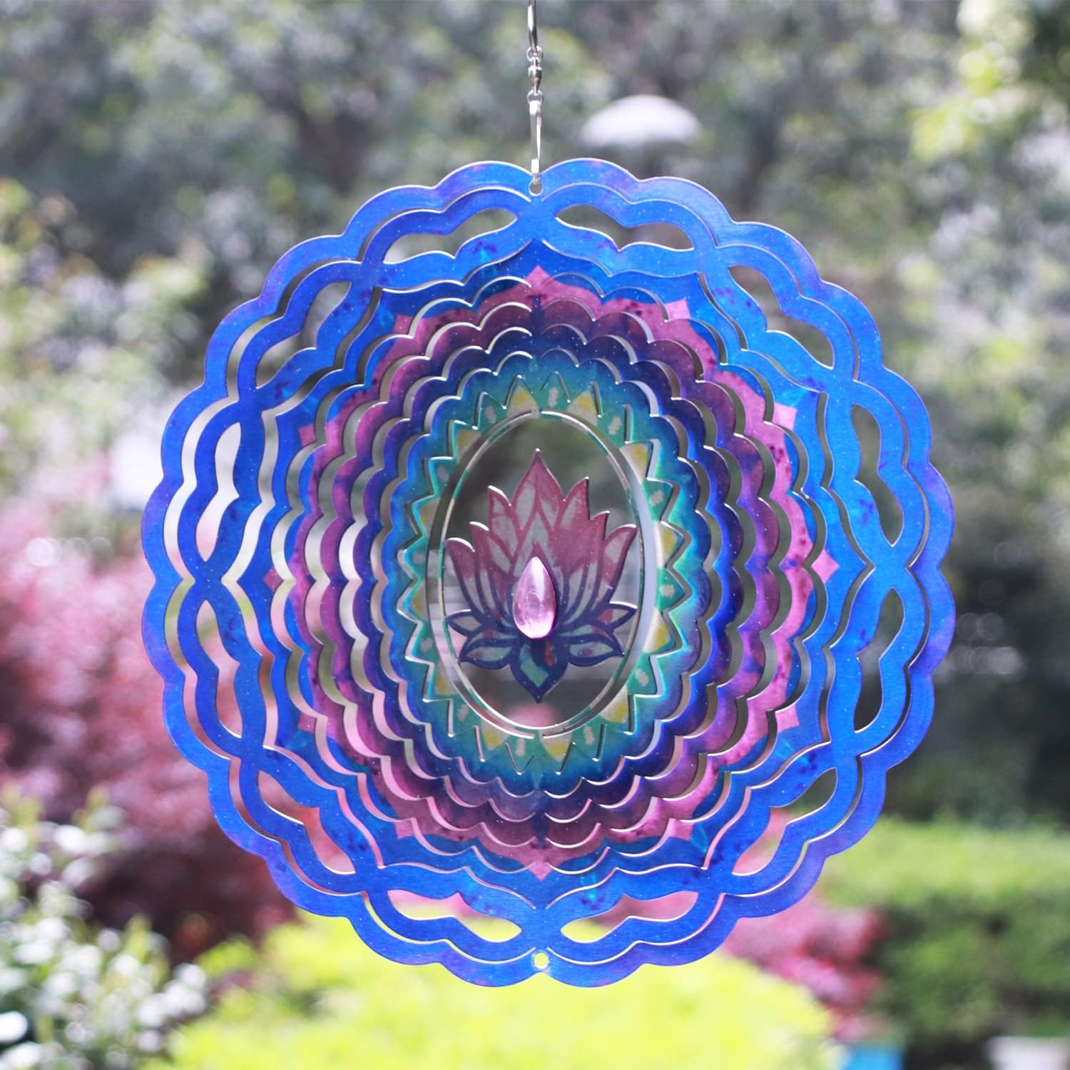 SPRING SONG Mandala Lotus Kinetic Wind Spinner for Yard and Garden Stainless Steel Spinner Indoor and Outdoor Hanging Decor Crafts Ornaments Kinetic Art Spinner Hanging Wind Spinners Decor Gifts