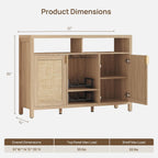 SICOTAS 51" Coffee Bar Cabinet with Storage, Rattan Bar Cart Liquor Cabinet | Large Home Bar Table Wine Cabinet with Wine Racks & Metal Glass Holders, Boho Sideboard Buffet Cabinet for Dining Living Room