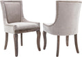 Modern Dining Chairs Set of 2, Fabric Upholstered High Back Chairs with Nailhead Trim and Curved Solid Wood Legs, Sillas de Comedor Accent Chairs for Dining Room, Beige