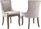 Modern Dining Chairs Set of 2, Fabric Upholstered High Back Chairs with Nailhead Trim and Curved Solid Wood Legs, Sillas de Comedor Accent Chairs for Dining Room, Beige