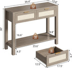 Boho Chic Console Table with 2 Rattan Drawers and Open Shelf Storage, Narrow Farmhouse Sofa Table for Small Space Entryway, Living Room,Hallway, Caramel Oak