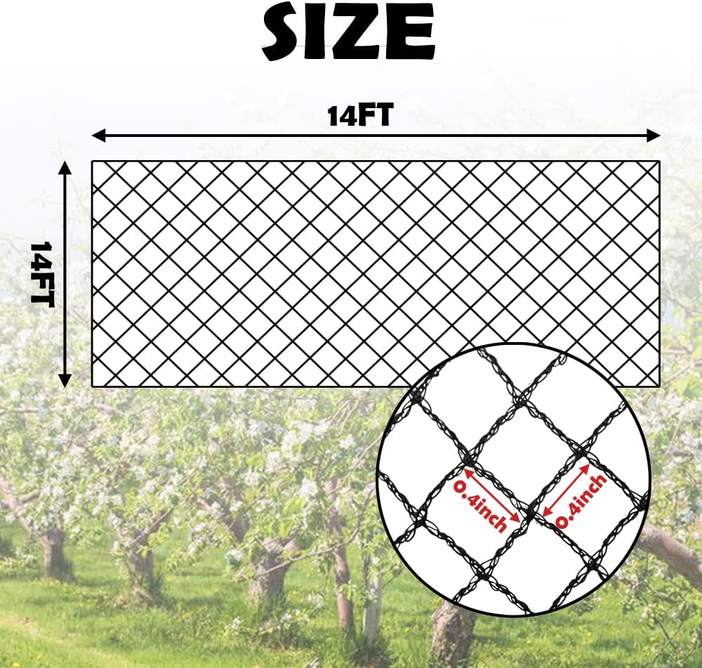 Meanchen Bird Netting 14x14 Ft, 1/2In Mesh Heavy Duty Garden Netting Pest Barrier for Plants, Vegetables, Extra Strong Woven Mesh Netting, Animal Fencing for Fruit Trees Against Birds, Deer, Poultry
