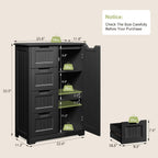 Gizoon Small Pantry Cabinet with Door and Shelves, 33'' Kitchen Pantry Cabinet Freestanding Wooden Bathroom Storage Cabinet with 4 Drawers for Kitchen and Dining Room, Black, Painted