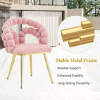 TesNus Velvet Dining Chairs Set of 2, Pink Upholstered Velvet Chairs with Gold Metal Legs, Modern Armchairs with Curved Backrest for Dining Room, Living Room, or Makeup Vanity