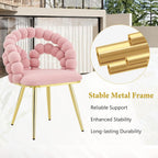 TesNus Velvet Dining Chairs Set of 4, Pink Upholstered Velvet Chairs with Gold Metal Legs, Modern Armchairs with Curved Backrest for Dining Room, Living Room, or Makeup Vanity